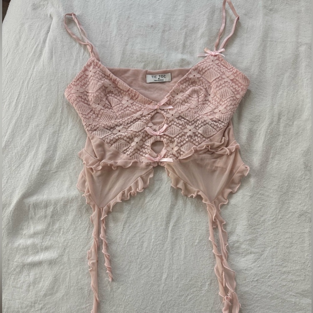 TIC TOC Pink Lace Crop Cami Top